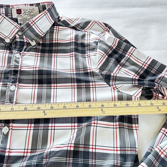 Iliac Men’s Long Sleeve Golf Shirt Collared Button Up Plaid Red White Black Larg - Picture 2 of 6